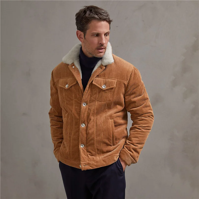 

100% Cotton Corduroy Autumn Winter Jacket Men Cashmere American Casual Male Coat Spring Thick Vintage mens clothes 2023