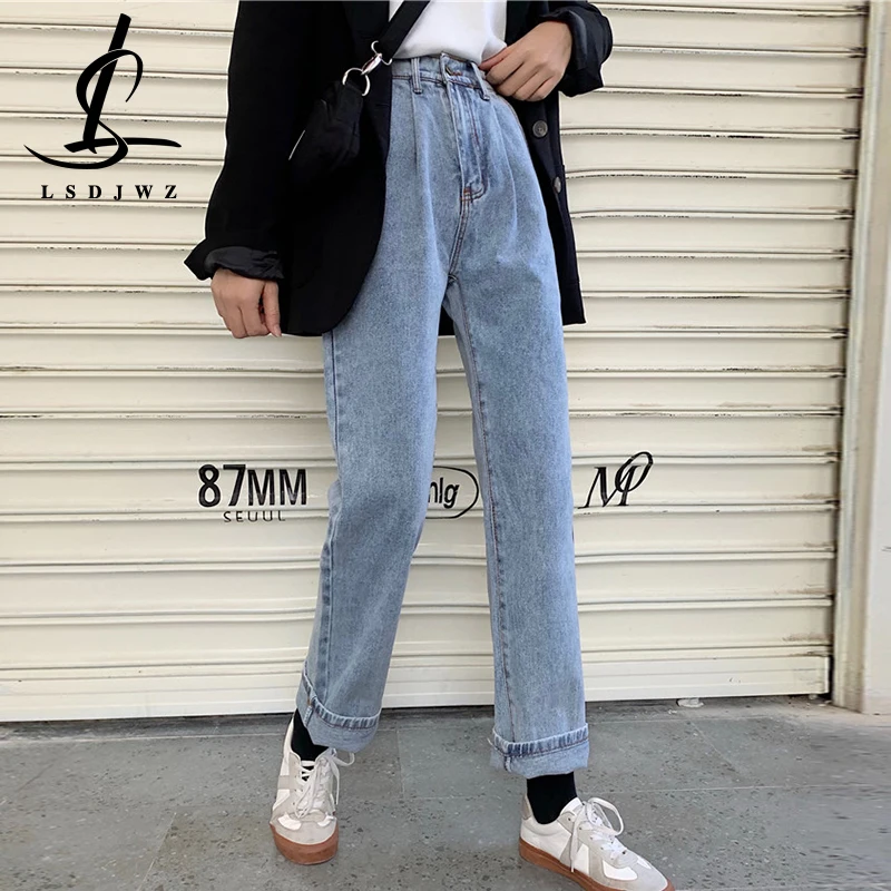 Women's Pants Female Clothing Y2k Streetwear Straight Leg Jeans Woman High Waist Newjeans Vintage Clothes Denim Baggy 2022