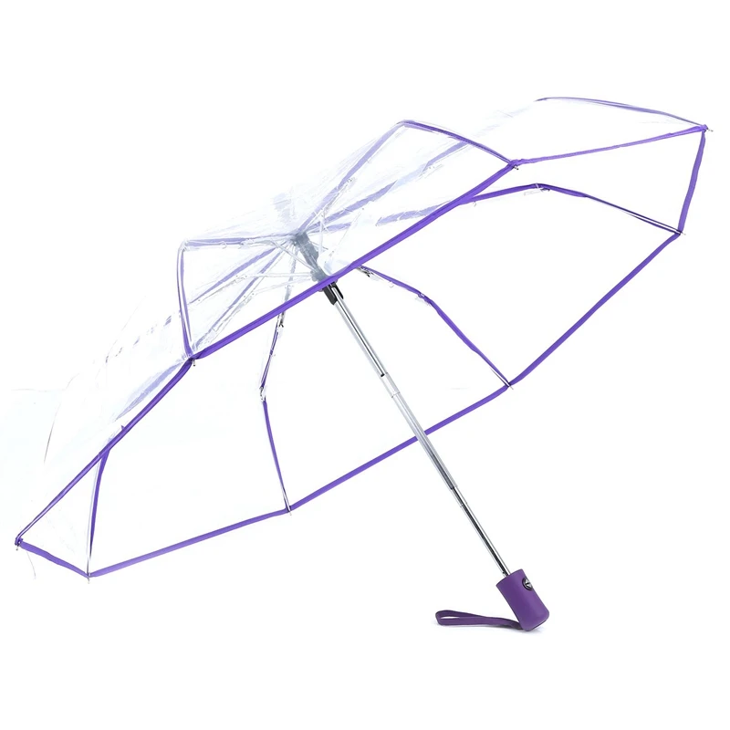 

3X Прозрачный телефон, дождь, для женщин и мужчин, солнце, дождь, автоматический зонт, прозрачная и фиолетовая граница