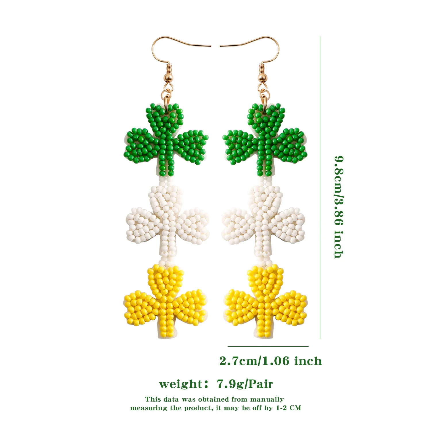 Серьги из рисовых бусин Leaf Originality Многослойные зеленые. Дизайн Ручное вязание
