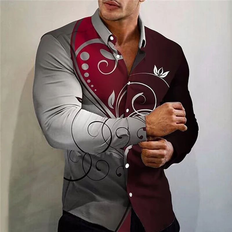 

Autumn Fashion Shirts For Men Casual Vine Print Oversized Button Long Sleeve Top Mens Clothes Hawaiian Designer And Blouses New
