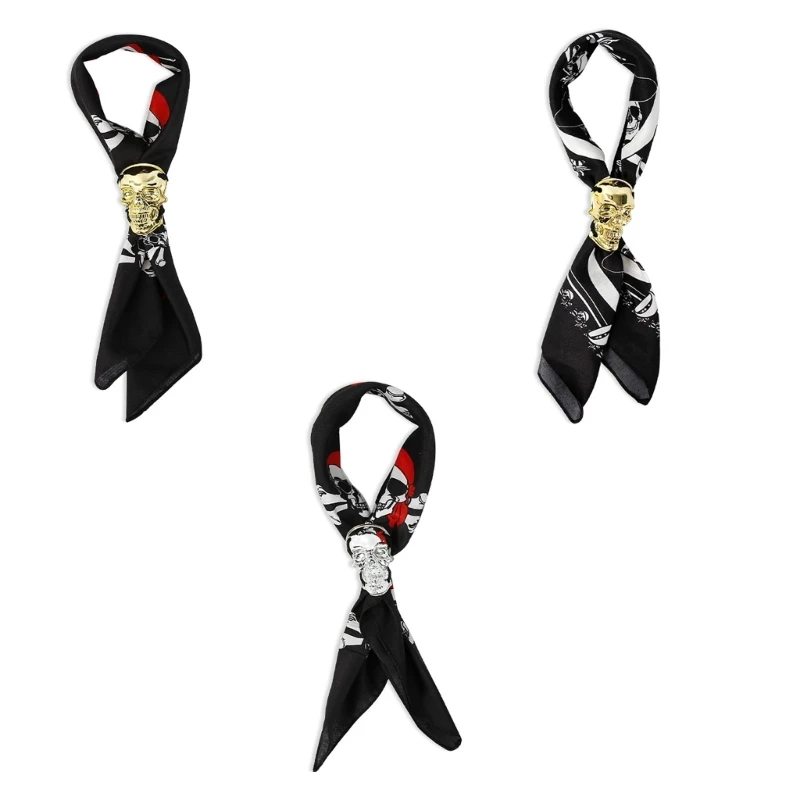 

652F Children Shirt Necktie with Golden Skull Girls Halloween Uniform Ties for Girls