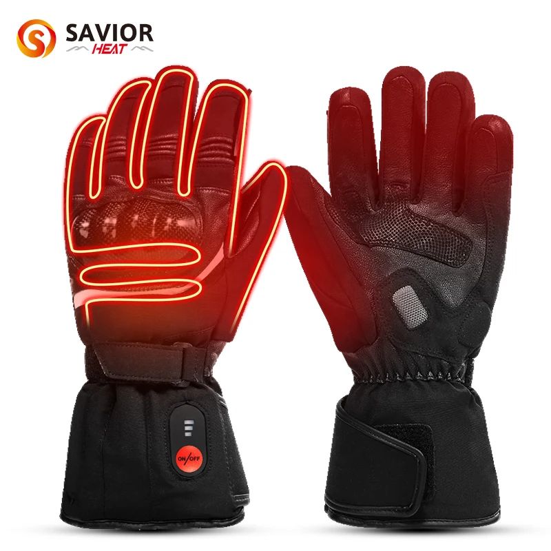 SAVIOR HEAT Heated Motorcycle Glove For Men Women Rechargeable Electric Heating With Battery Winter Thermal Waterproof Hand Warm