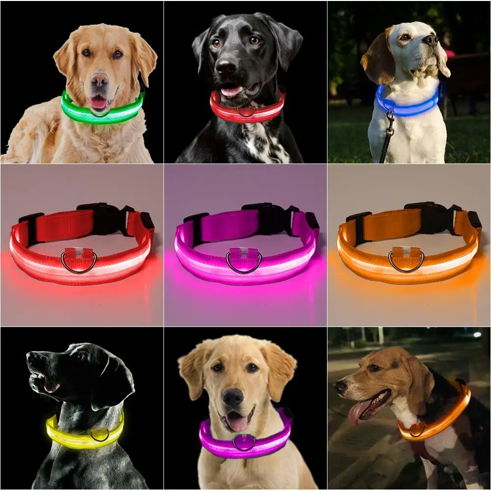

Светодиодный ошейник для собак и кошек, светящееся безопасное ожерелье с мигающим светом, ошейники для щенков, товары для животных, кошек