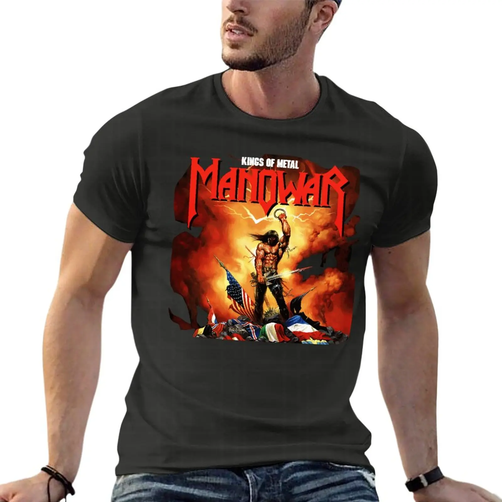 

Kings Of Metal Manowar Cover Heavy Metal Band Oversize Tshirt Printed Mens Clothing 100% Cotton Streetwear Big Size Tops Tee