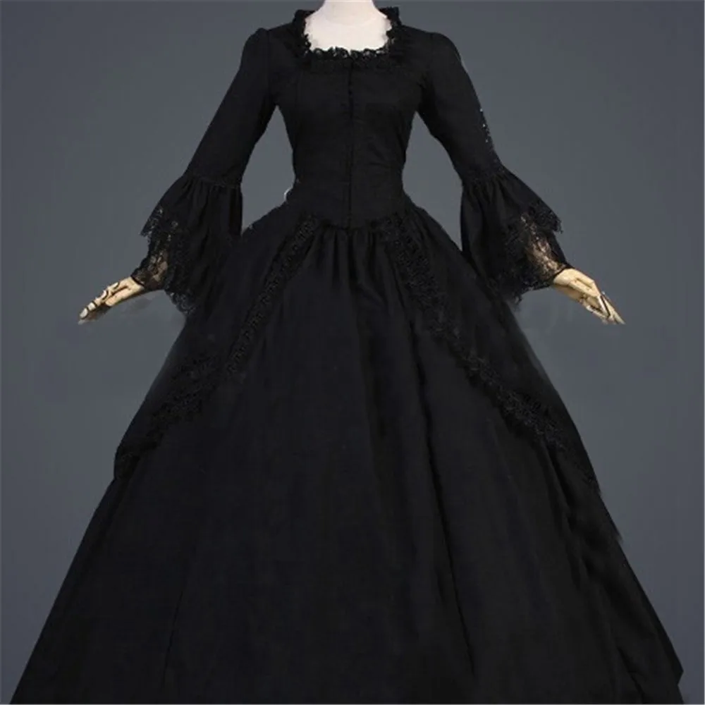 

Женское платье с длинным рукавом, однотонное свободное платье в готическом Стиле Лолита с кружевом и пышными рукавами, весеннее платье в ст...