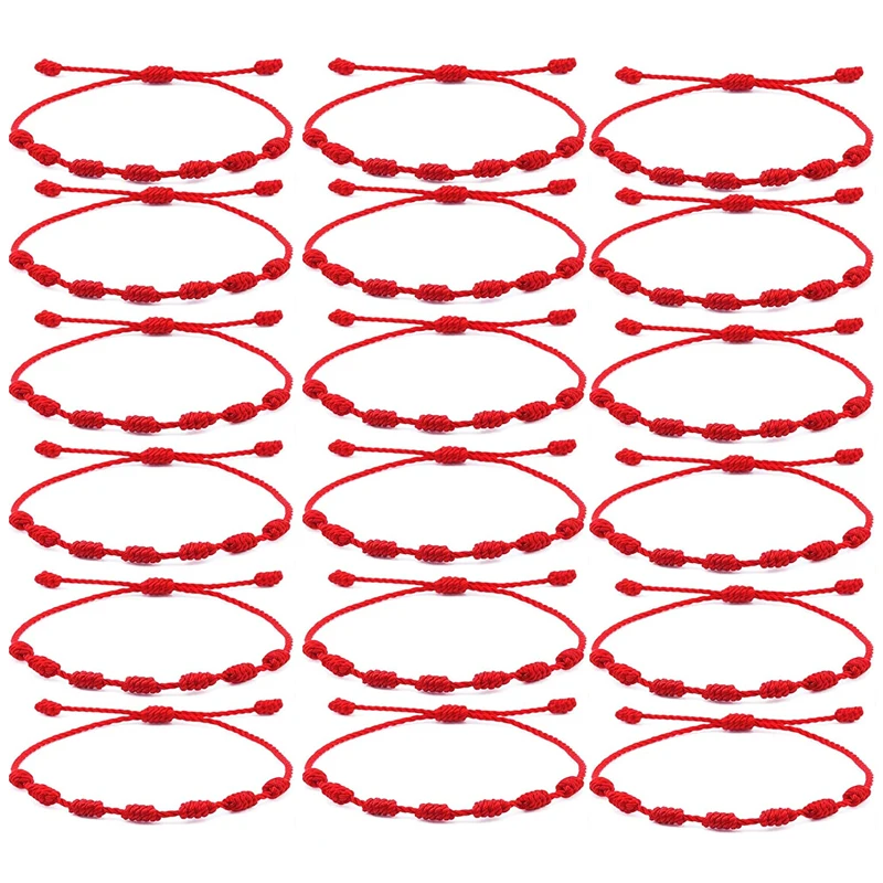 

24PCS 7 Knots Red String Bracelet Protection Evil Eye Good Luck Amulet For Success And Prosperity Couple's Friendship Bracelet