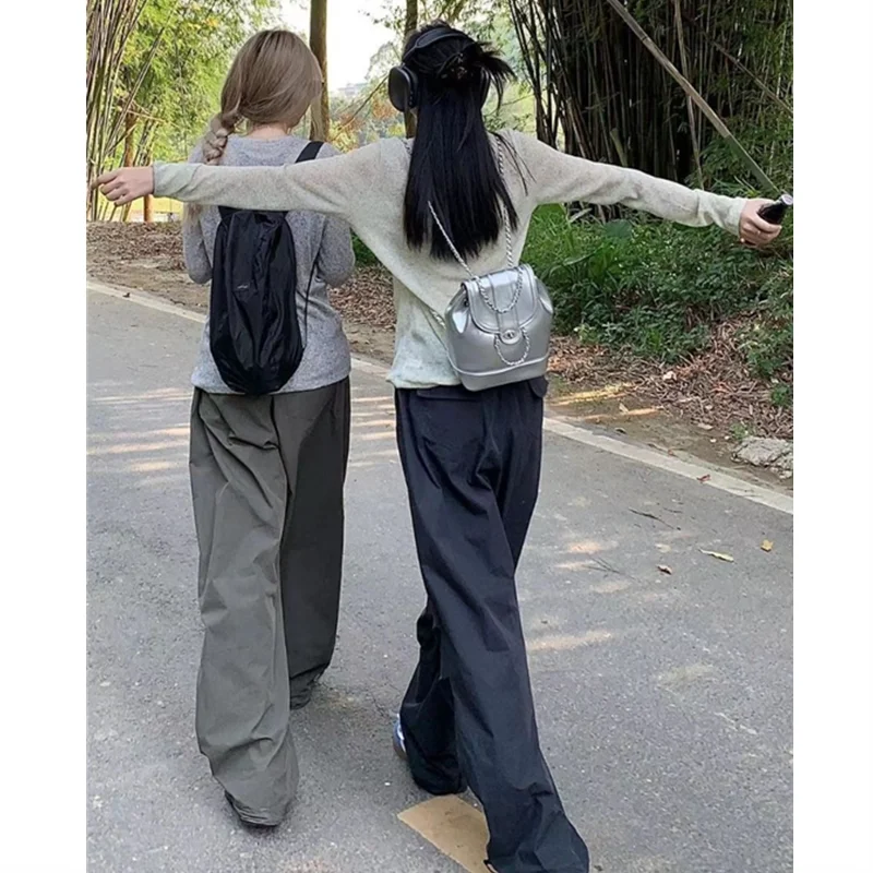 Женская свободная футболка с длинным рукавом эластичная трикотажная Однотонная