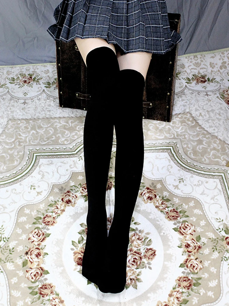 Wool Thigh High Socks Velvet Warm Fleece Women Thick Stockings Winter Boots Thermal Home Floor Black Over The Knee Ladies