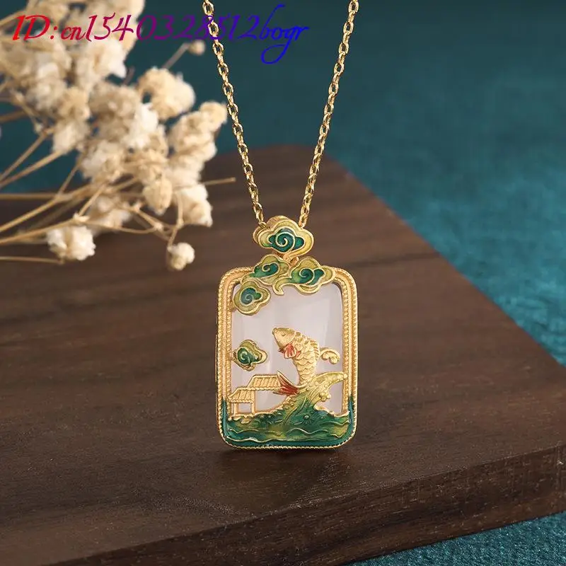 Ожерелье с подвеской в виде белой рыбы из натурального нефрита подарки для