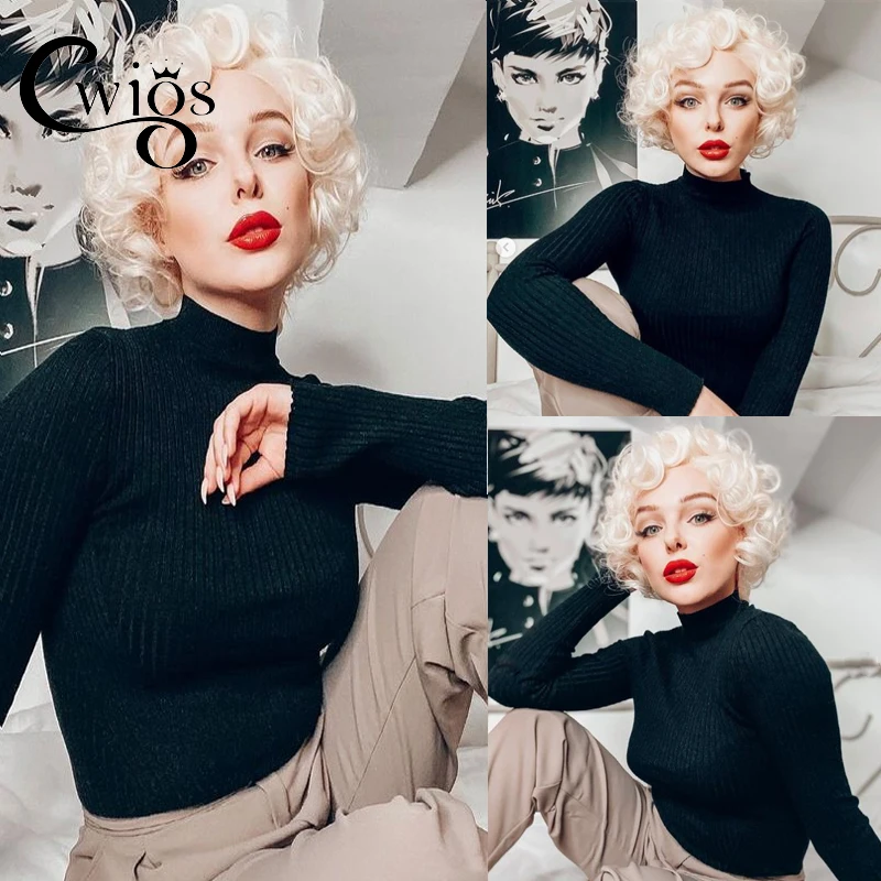 

Парик Cwigs с мягкими короткими вьющимися волосами блонд, синтетический парик на сетке без клея, Монро Боб, парик короткий Боб, парики для черн...