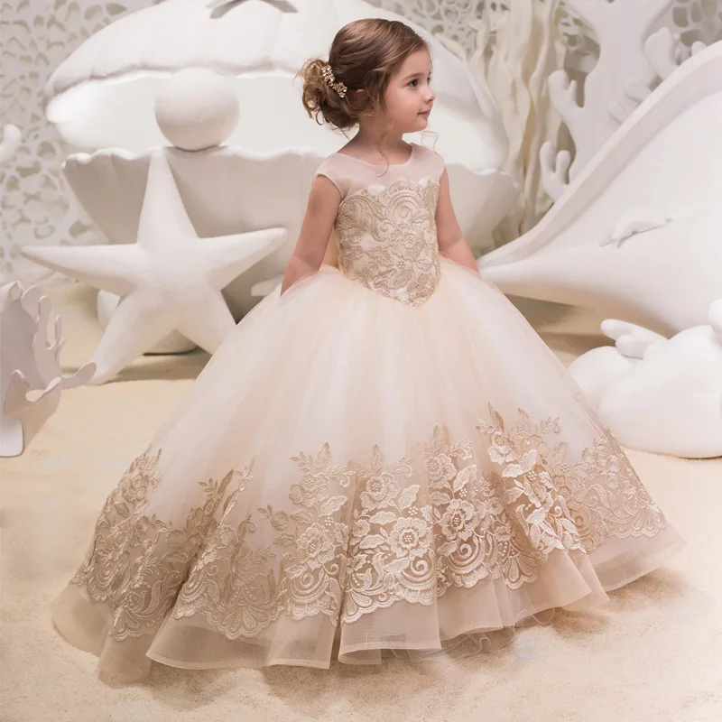 Girls show catwalk birthday party trailing lace Flower girl dress Children sleeveless pompous skirt unlimited season