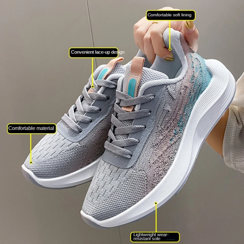 Breathable Sports Shoes Sneakers For Women 2023 Casual Sneaker Korean Running Shoe Thick Soled Platform Round Toe Zapatos Mujer