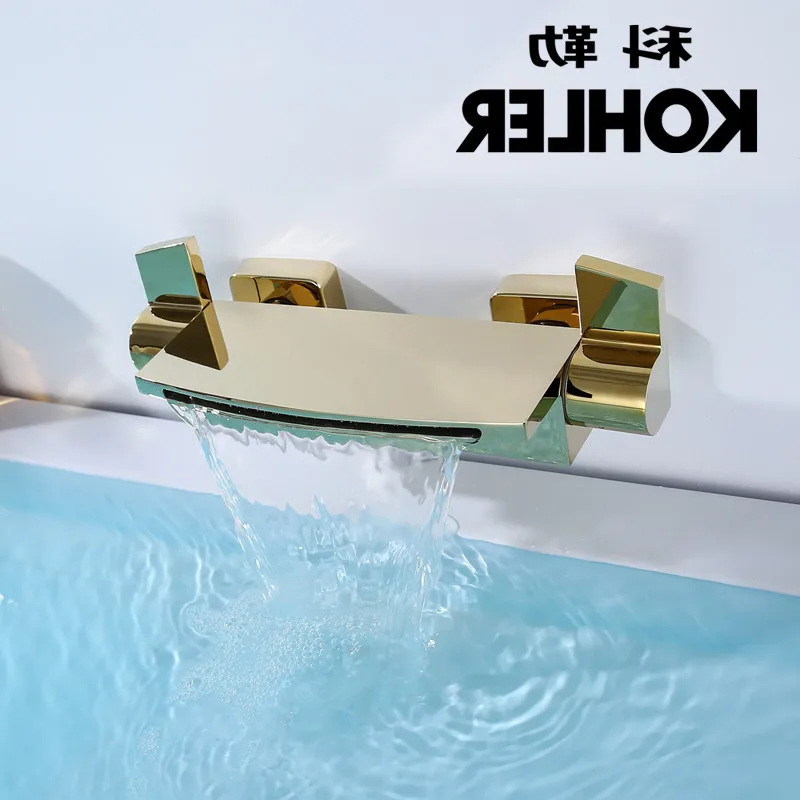 

Смеситель для ванны, медный цилиндр для ванной комнаты, холодная и горячая вода, боковой водопад, золотистый, черный, белый цвета, настенная ...