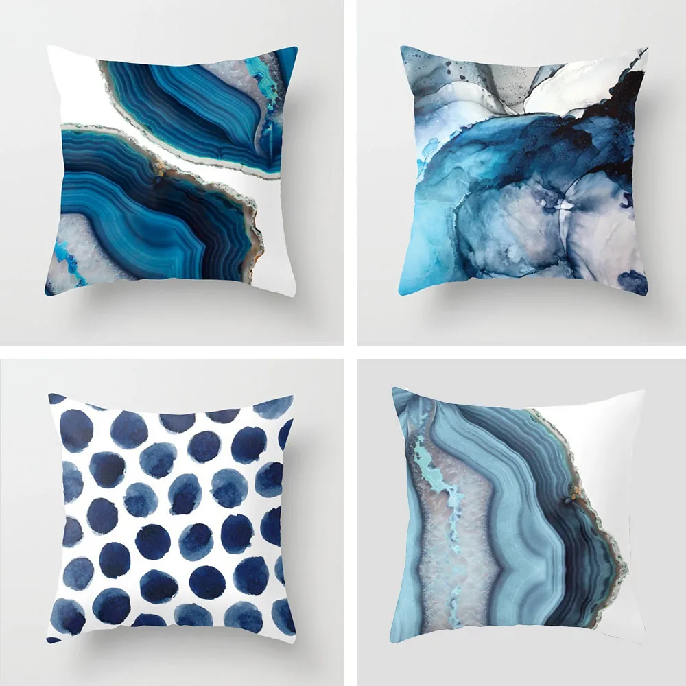 

2022 Fashion Abstract Blue Stripes Pillowcase Modern Designer Pillow Case Ornamental Pillows for Living Room Cushion Cover 45x45