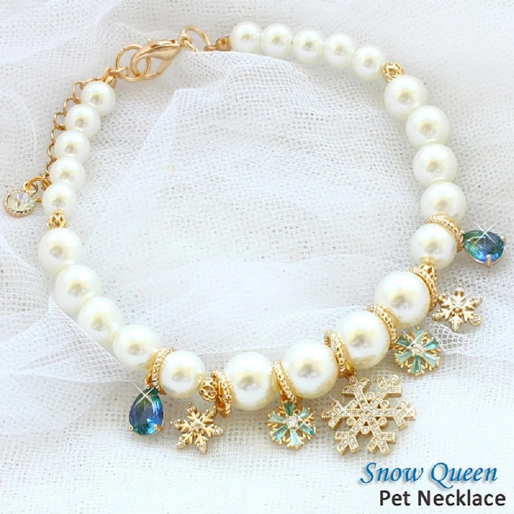 

Handmade Pet Necklace Dog Accessories Exclusive Design Snow Queen Diamond Pearl Holiday Party Yorkie Poodle Maltese Customize