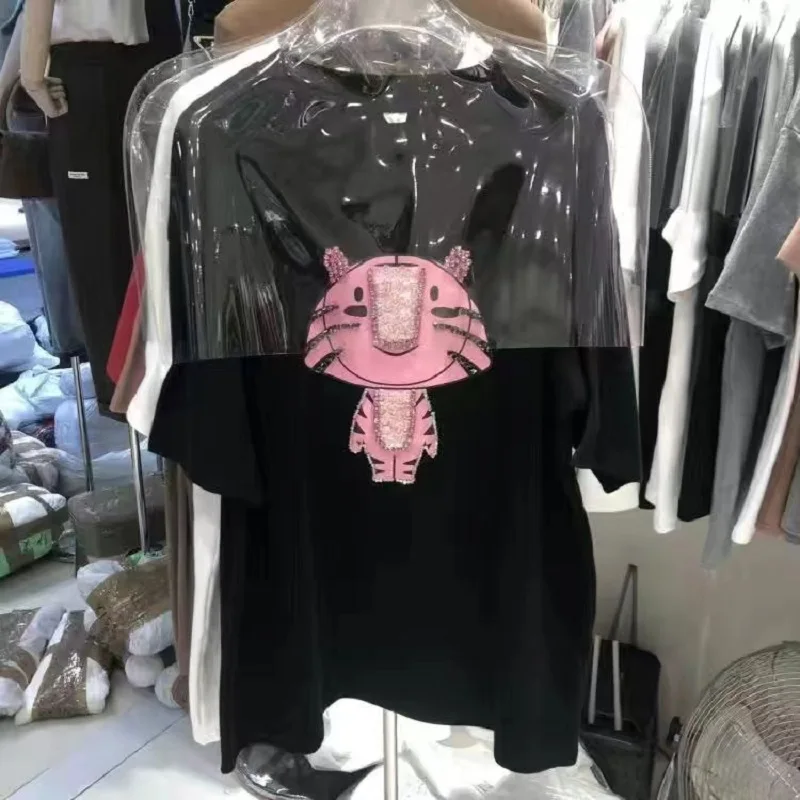 

Летняя короткая женская футболка большого размера, новинка, летняя свободная эластичная комфортная футболка средней длины, женские топы 2021...