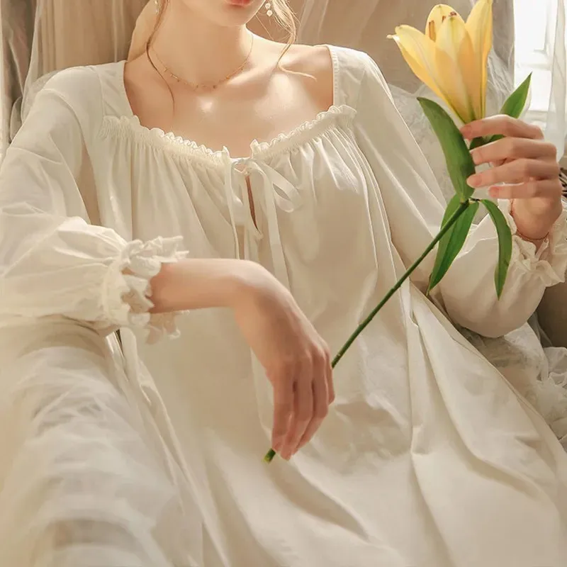 

Satin Lace Nightdress For Women Sexy Square Collar Sleepwear Intimate Lingerie Casual Home Clothing French Court Style Nightgown