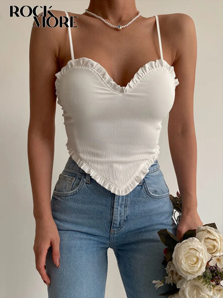 

Rockmore Elegant Solid Frill Camisole Women Y2K V Neck Tank Top Summer Fashion Backless Sexy Crop Corset Tees Street Clothing