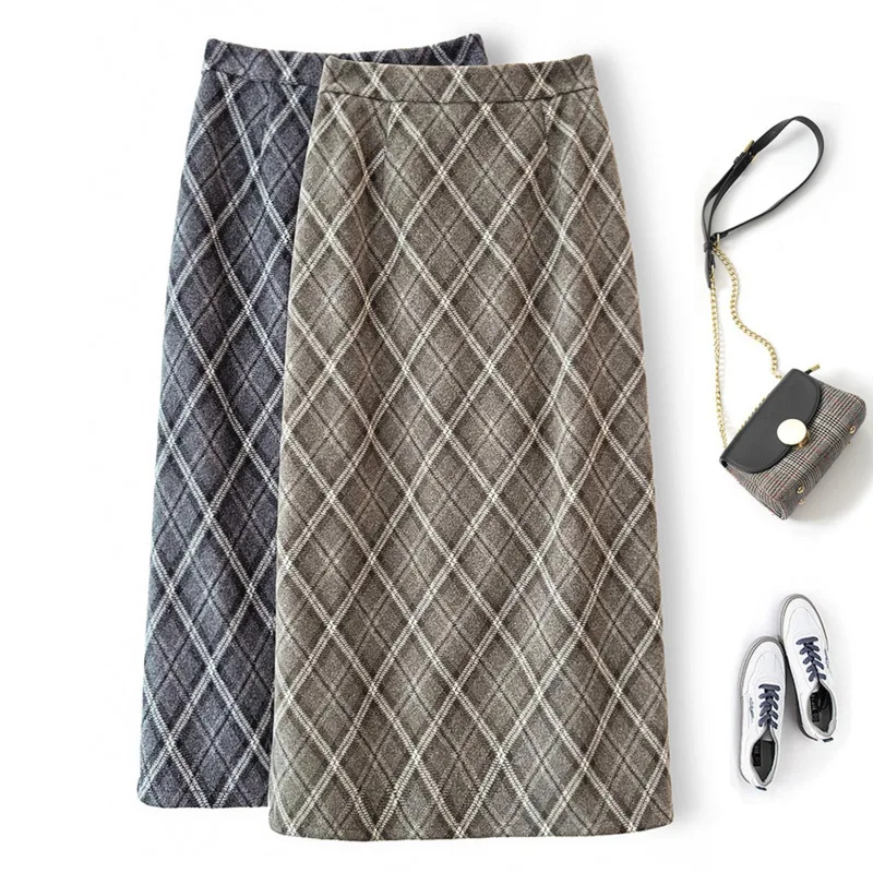 

A-line High Waist Elegant Plaid All-match Chic Casual Office Lady Straight Simple Vintage Temperament Skirt New 2023