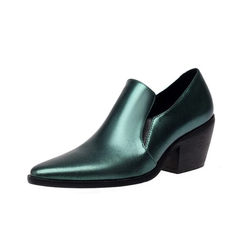 Новые женские туфли ANOVISHANA 2024 с острым носком 6 см, на квадратном каблуке, брендовый дизайн, большой размер 41 42 43 44 45 46, зеленый, серебристый, черный
