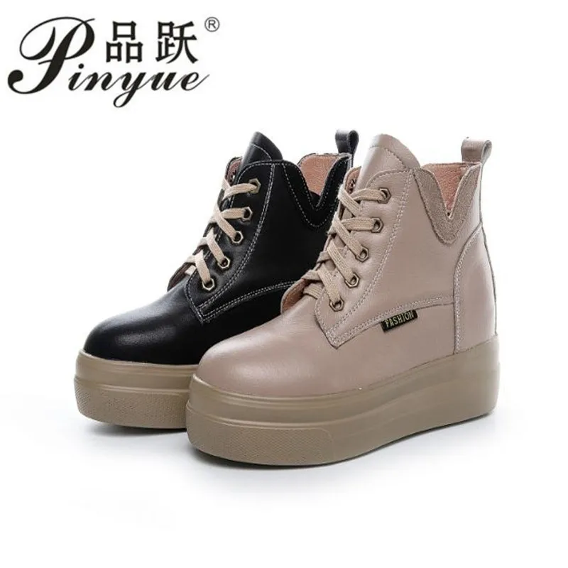 

High Platform Sneakers Brand Autumn Winter Leather Boots Women's new Fashion Black Chelsea Boots Breathable Footwear Shoes