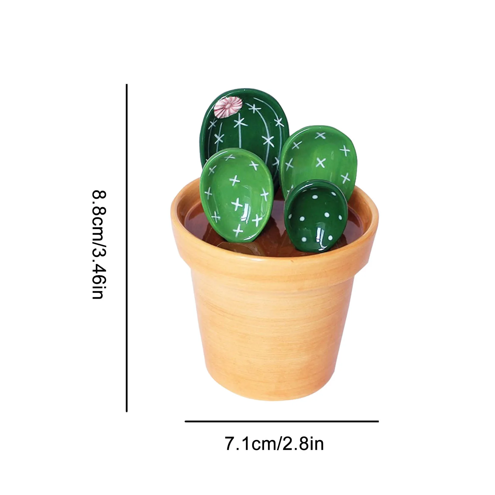 Potted Cactus Measuring Spoon Set Cute Small Cacti Spoons and Cups Ceramics Spoons and Measuring Base Cup images - 6