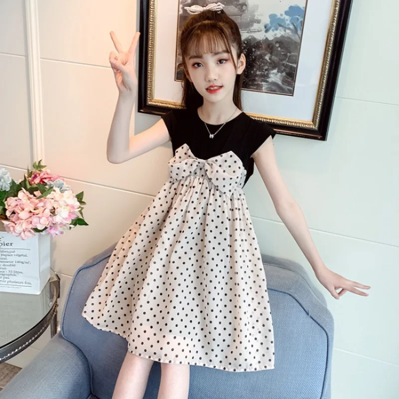 

Polka Dot Catch Teenieping Summer Dress Summer Dresses for Girls Clothes 8 to 10 Years Korean Version Refreshing Bow Tie Girl