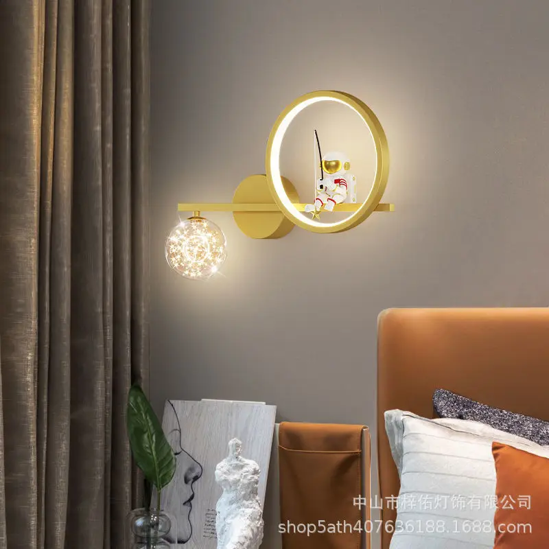 

New Bedroom Bedside Lamp Nordic Modern Wall Lamp Children's Room Star Moon Lamp Astronaut Astronaut Wall Lamp