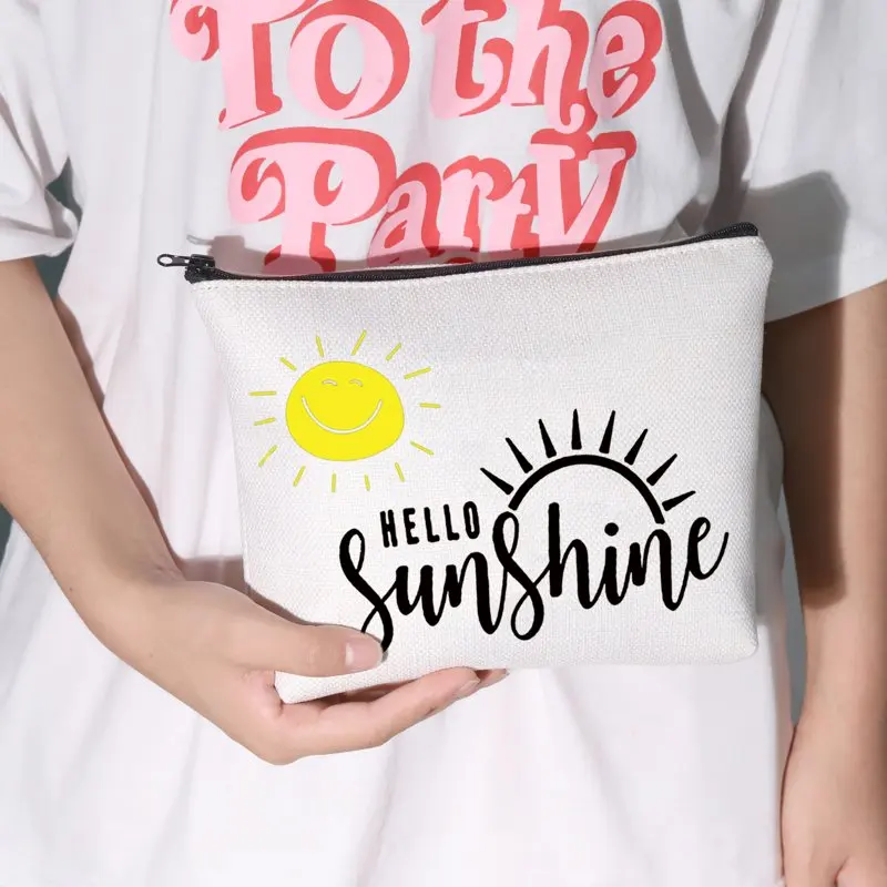 Loverly Cute Summer Sunshine Print Graphic Makeup Zipper Pouch Bag For Women Girls, Perfect Gift For Sunshine Cosmetic Lovers.