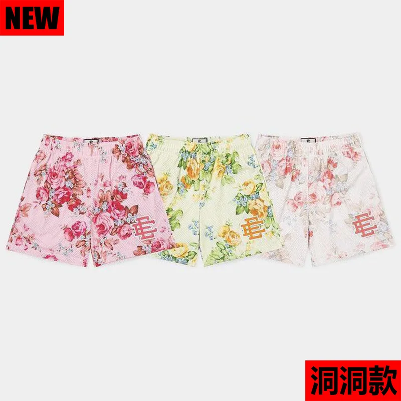 New Athleisure Shorts Summer Men's Basketball Training Mesh Breathable Loose Shorts Flower Graphic Print Quarter Pants