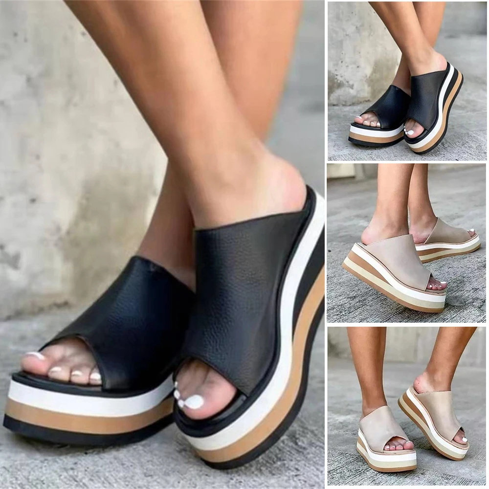 

Женские легкие шлепанцы на платформе, удобные повседневные сандалии с открытым носком, пляжные шлепанцы на каблуке, Прямая поставка