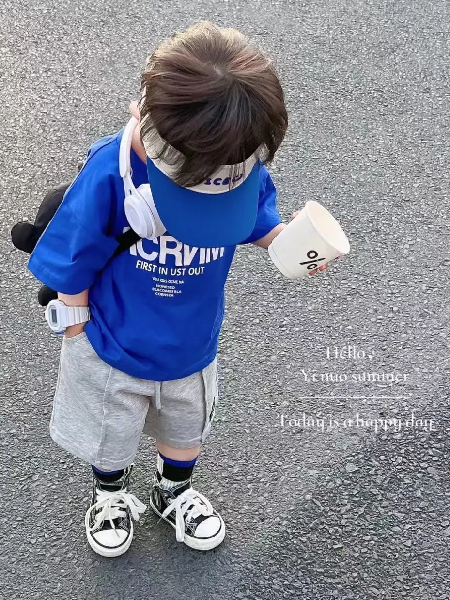 Boys' Summer Suit 2022 Children's Clothing Handsome Baby Short-Sleeved Two-Piece Suit Medium and Big Children Boys' Korean Style