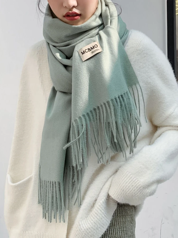 

Women Cashmere Scarf Solid Thick Warm Casual Winter Scarves for Ladies Hijabs Pashmina Shawls Wraps Tassel Female Echarpe 2022