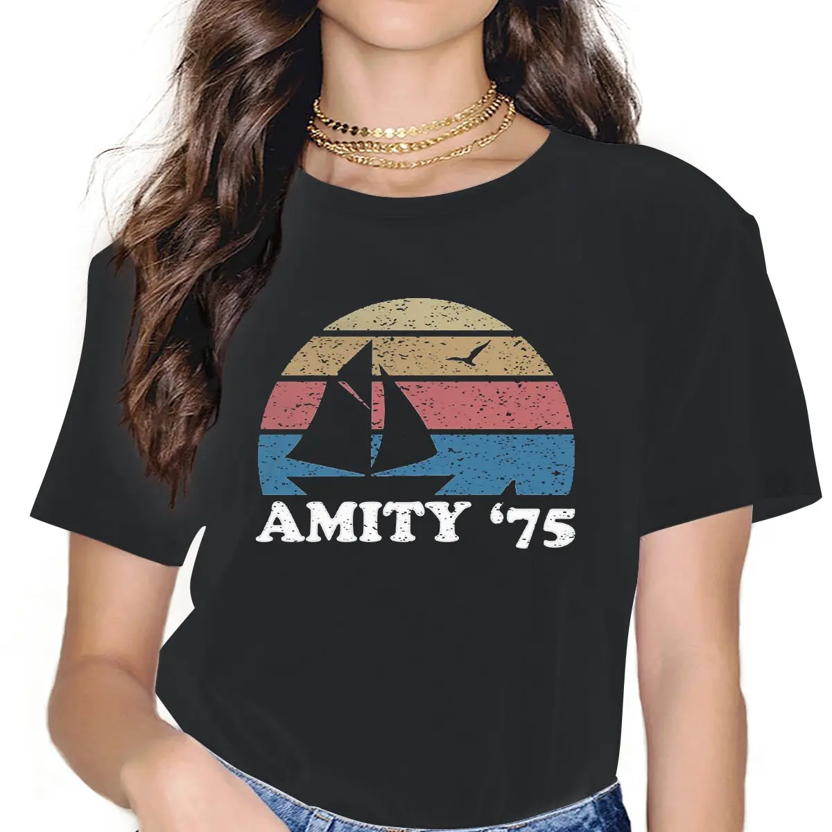 

Amity '75 Sweet Girls Women T-Shirt Beach Summer Sea 5XL Blusas Harajuku Casual Short Sleeve Vintage Oversized Tops