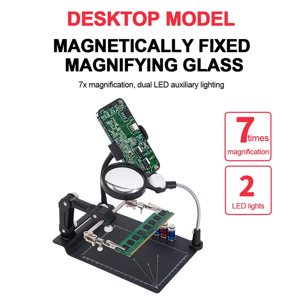 

Многофункциональная настольная Лупа с регулируемой поддержкой, светодиодная подсветка, увеличительное стекло, подставка, инструменты для ...