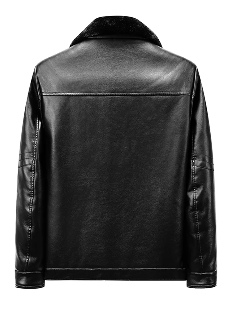 Кожаная мужская куртка-бомбер флисовые черные мотоциклетные куртки в стиле