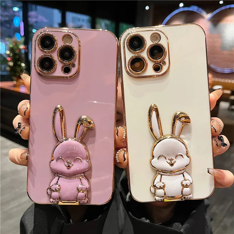 

Luxury Plating Rabbit Phone Case For Vivo Y22 Y22S Y35 Y02S Y16 V25 V25E Y77 Y51A Y33S Y21S Y21 Y33T Stand shockproof Cover