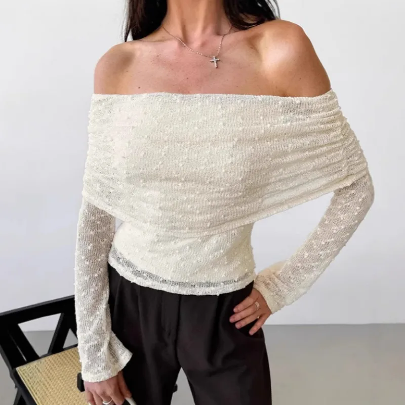 Tuularose кружевной топ на одно плечо женская модная вязаная жаккардовая короткая