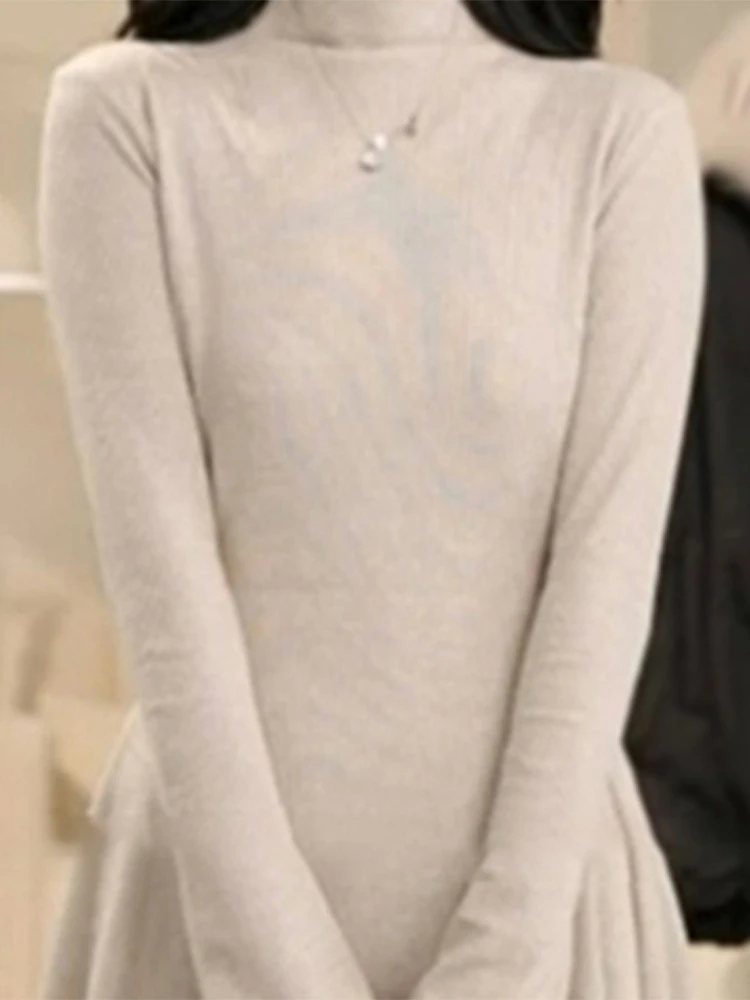 Black Knitted dress Women's Autumn and Winter 2024 New Wear Coat Inner wear Bottoming Tight Waist Dress