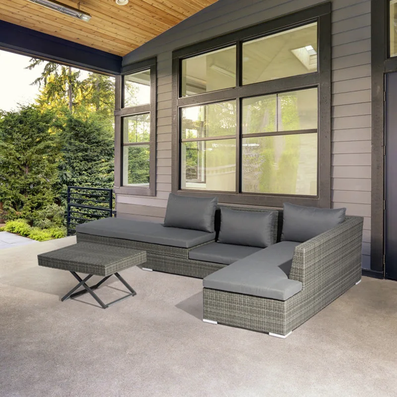 Nordic outdoor rattan chair and sofa three-piece leisure water-proof courtyard villa outdoor rattan sofa set