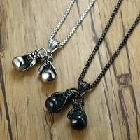double fisting boxing gloves titanium steel alloy pendant hip hop chain necklaces for men sport fitness jewelry collar hombre