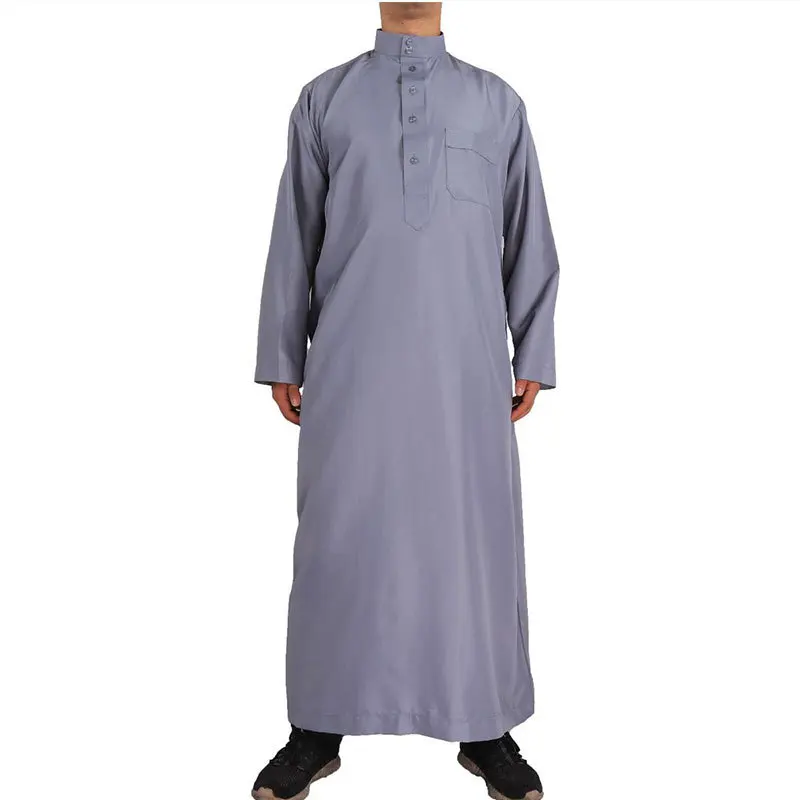 Fashion Muslim Robes Men Middle East Long Sleeve Stand Collar  Islamic Clothing Solid Color Kaftan Arab Dubai Jubba Thobe Abaya