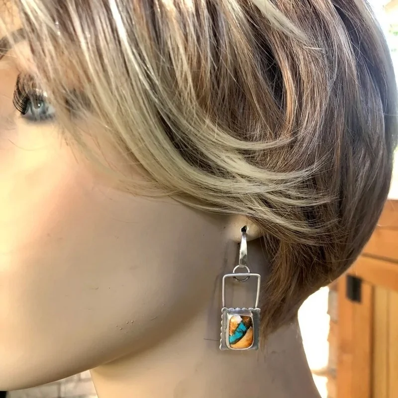 

Earrings Fashion Jewelry 2023 Trends Simple Rectangle Texture Ancient Silver Earrings