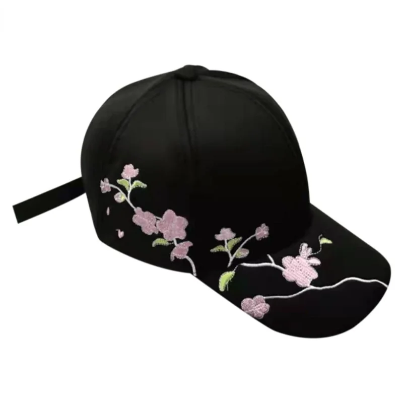

Vintage Embroidered Sun Visor Spring New Plum Blossom Curved Brim Adjustable Baseball Hat Outdoor Outing Cap for Men and Women
