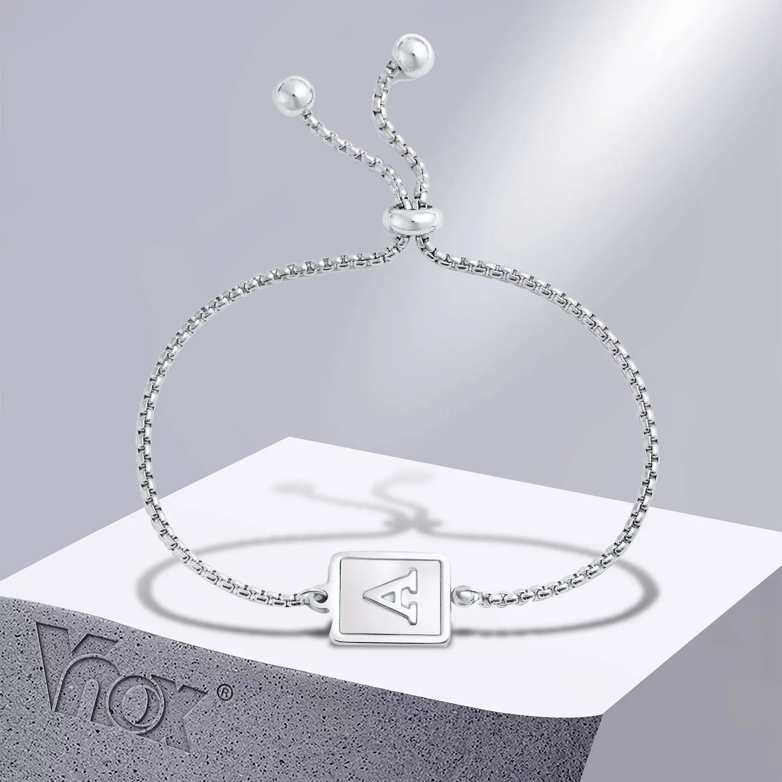 

Vnox New Trendy Initial Letter Bracelets for Women,Stainless Steel Square Geometric Shell A-Z Charm Wristband, Length Adjustable