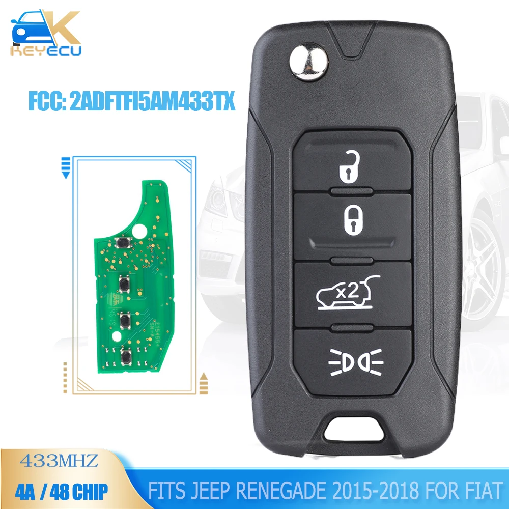 KEYECU 2ADFTFI5AM433TX дистанционный ключ 433 МГц Megamos AES 4A / ID48 для Jeep Renegade 2016 2017 2018 для Fiat 500X 2016 2017 18 2019