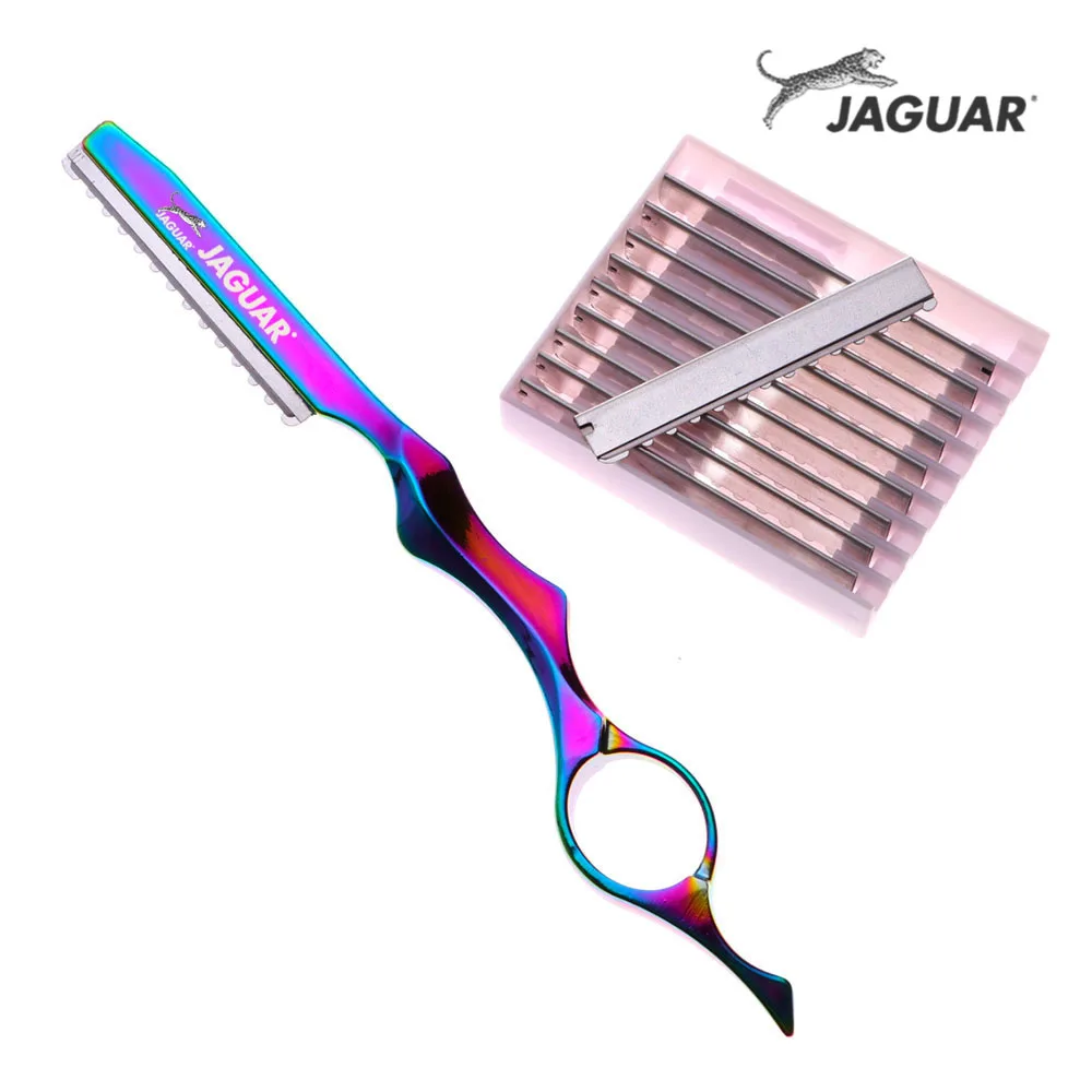 

Professional Hair Styling Thinning Texturizing Cutting Feather Razor + 10 Replacement Blades Stainless Steel Rainbow Color