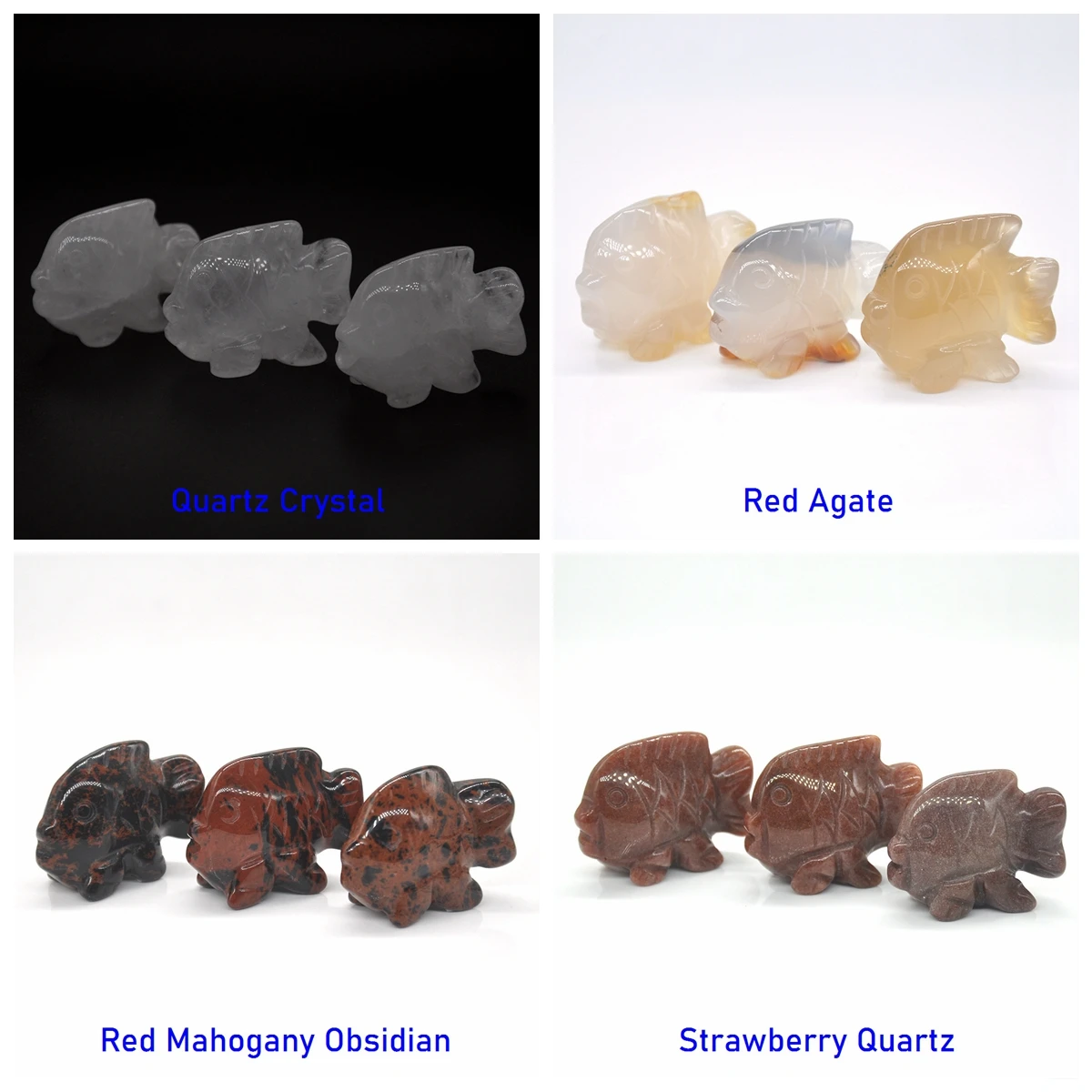 Фигурки рыбки из черного лабрадорита/черного обсидиана/кровяного камня/голубого