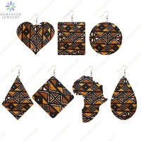 somesoor 7 shapes african fabric print wooden drop earrings wholesale fashioin ethnic geometric dangle jewelry for women gifts